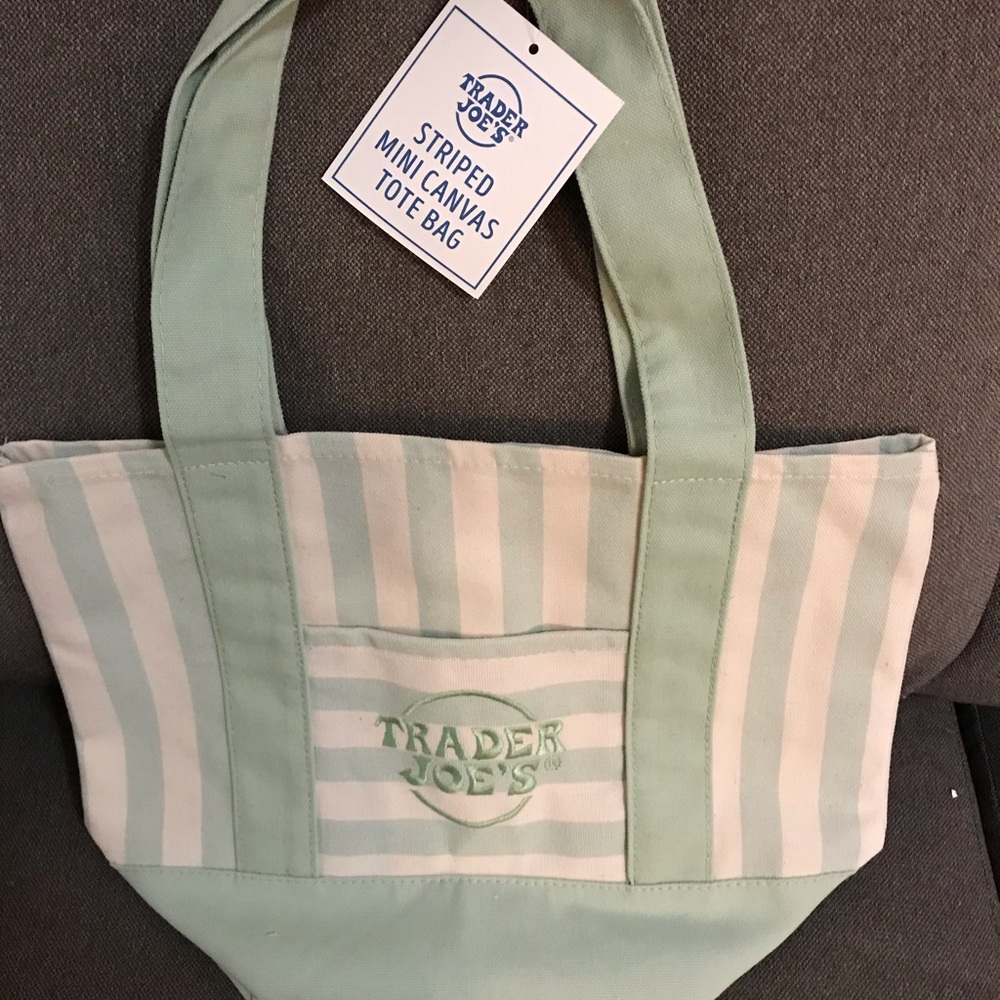 Trader Joe's Mint Green Striped Canvas Tote